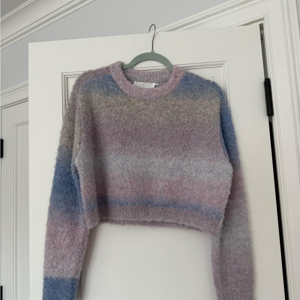 Astr Fuzzy Pastel Striped Sweater